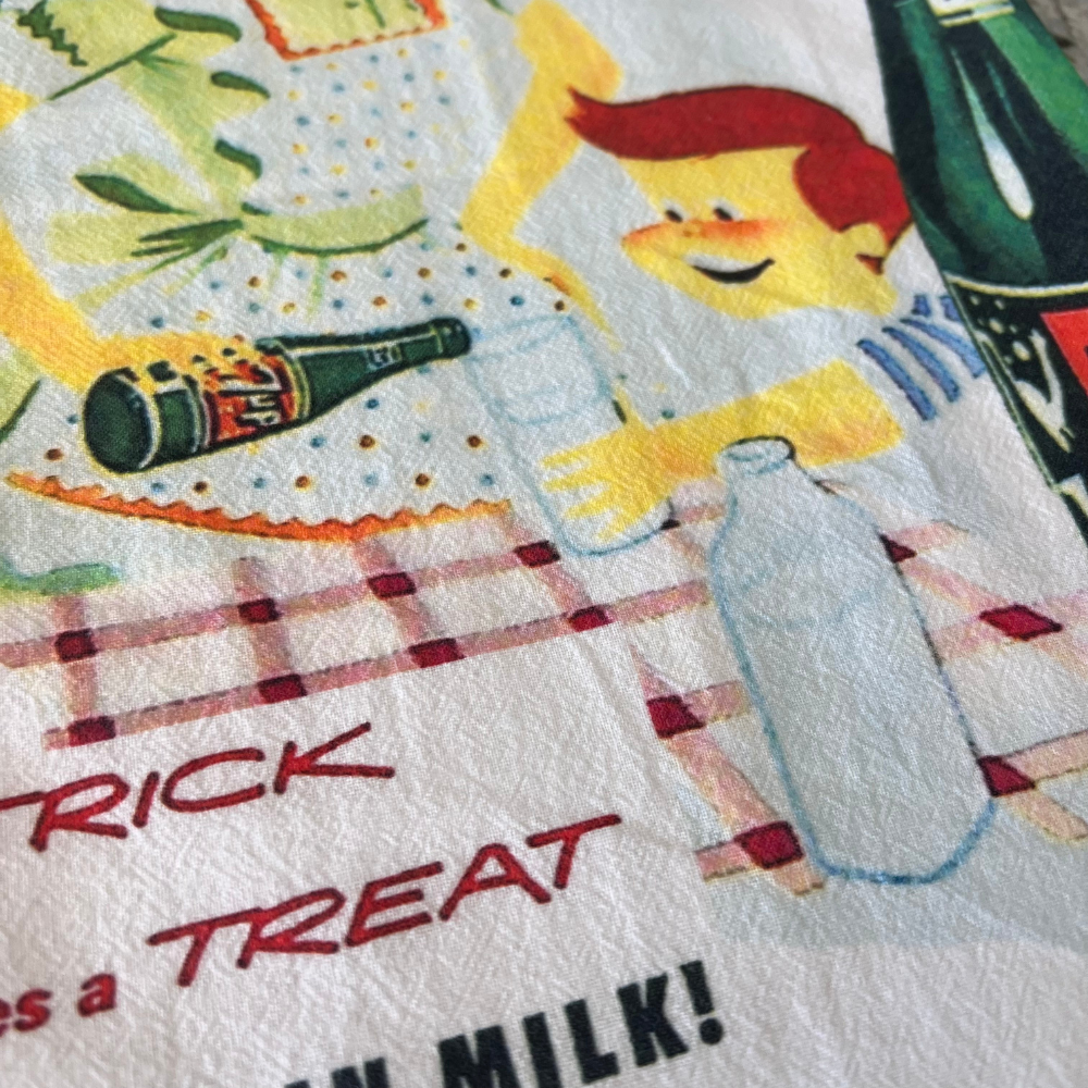 1953 7-Up “Fresh Up” Vintage Flour Sack Towel + Vintage Cookbook File Card