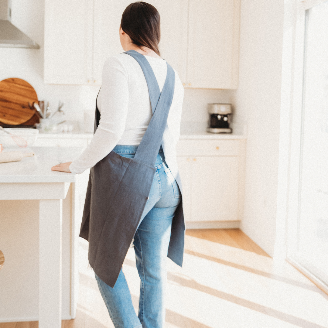 Cross Back Apron - Peacock Blue