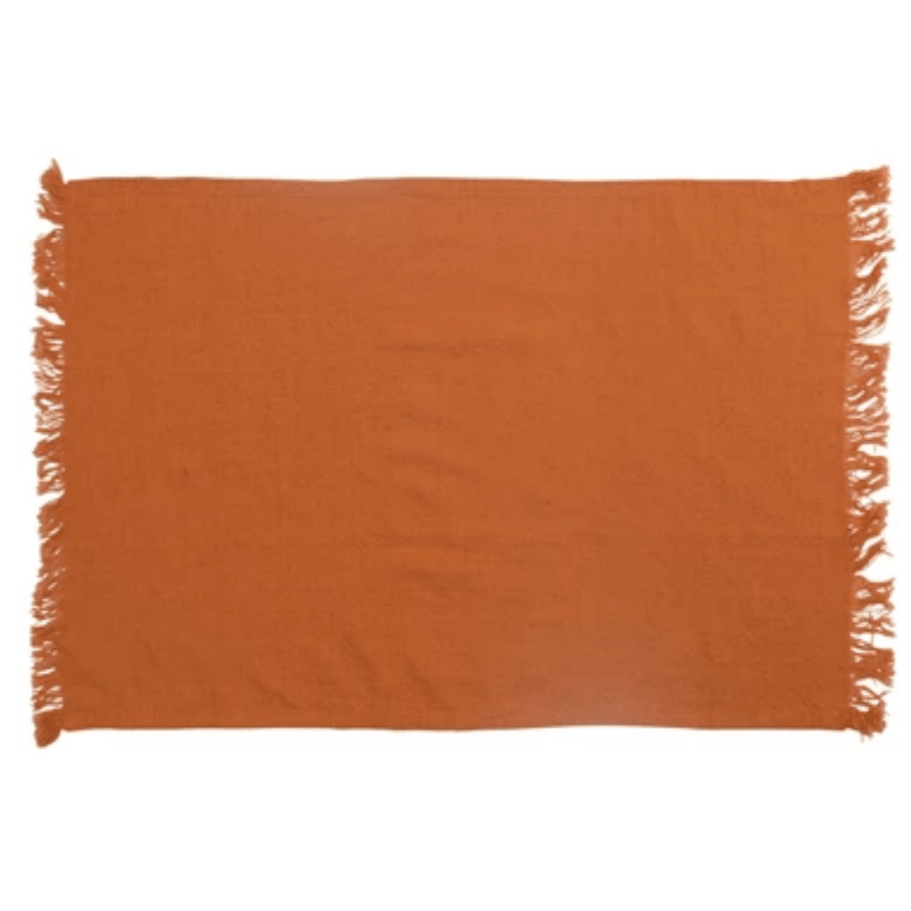 Orange Cotton Slub Towel with Fringe