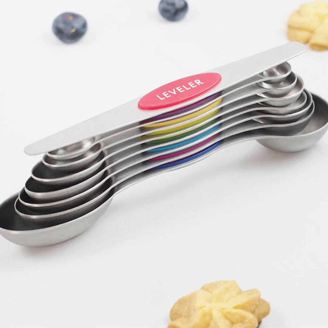 Met Lux 8-Piece Measuring Spoon Set, 1 Premium Magnetic Measuring Spoon Set - Dual-Sided, with Leveler, Multicolor Stainless Steel Spoon Set, with U.S
