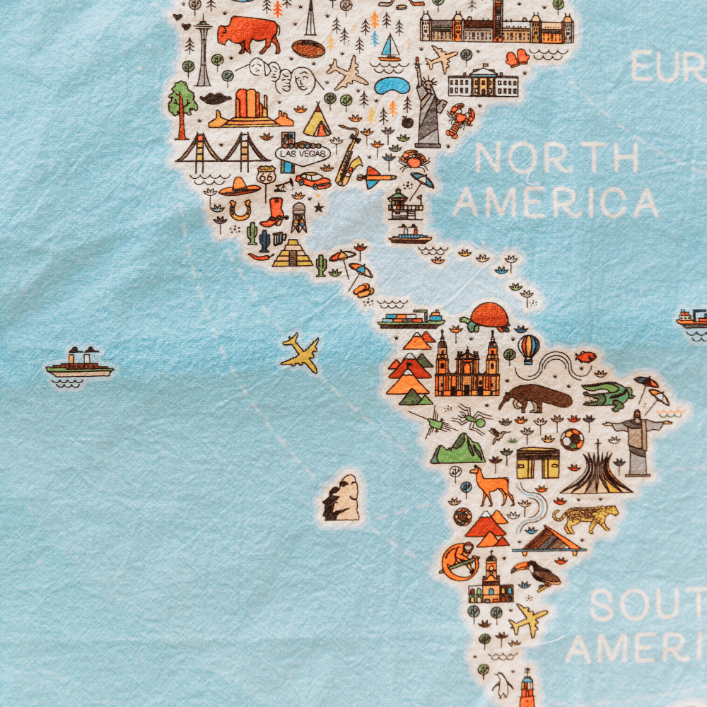 World Traveler Map - Flour Sack Towel