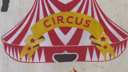 Circus Fun - Flour Sack Towel + Bonus Vintage Cookbook