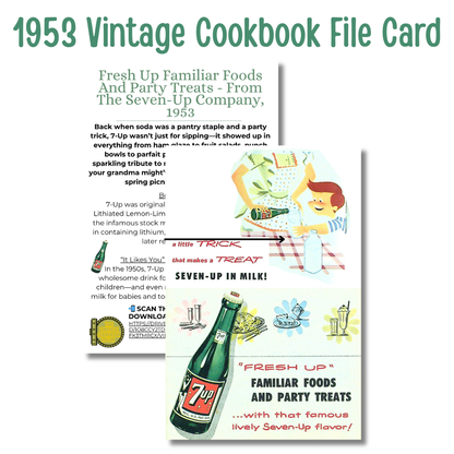 1953 7-Up “Fresh Up” Vintage Flour Sack Towel + Vintage Cookbook File Card