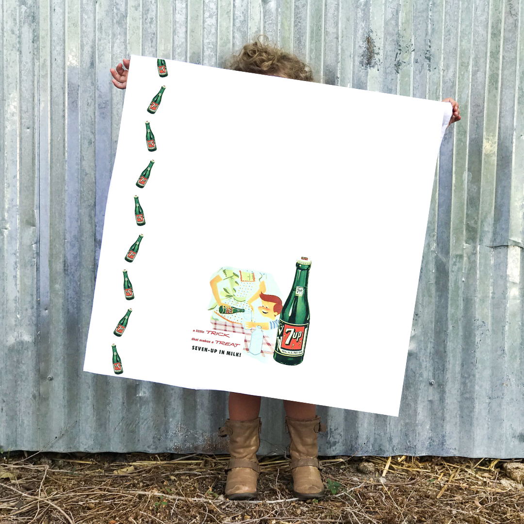 1953 7-Up “Fresh Up” Vintage Flour Sack Towel + Vintage Cookbook File Card