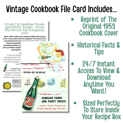 1953 7-Up “Fresh Up” Vintage Flour Sack Towel + Vintage Cookbook File Card