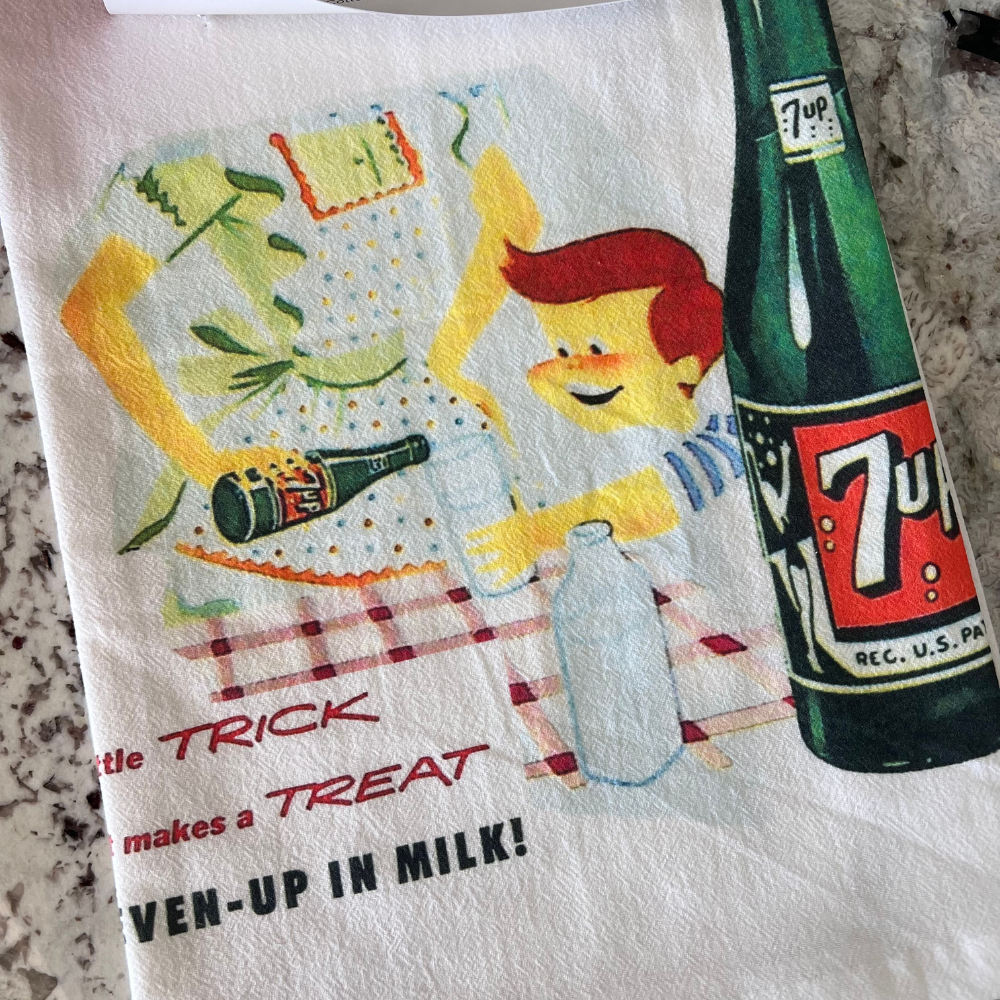 1953 7-Up “Fresh Up” Vintage Flour Sack Towel + Vintage Cookbook File Card