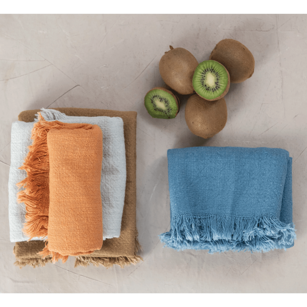 Orange Cotton Slub Towel with Fringe