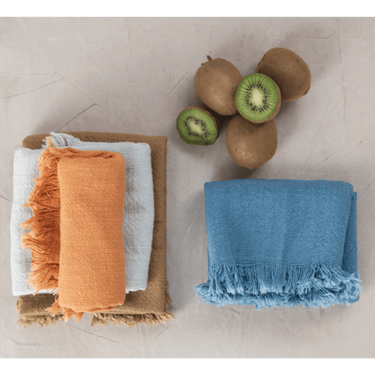 Orange Cotton Slub Towel with Fringe