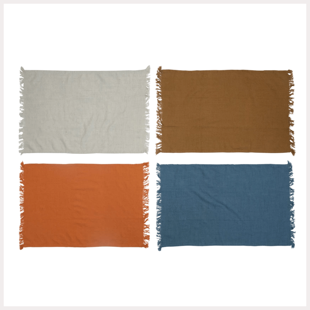 Orange Cotton Slub Towel with Fringe