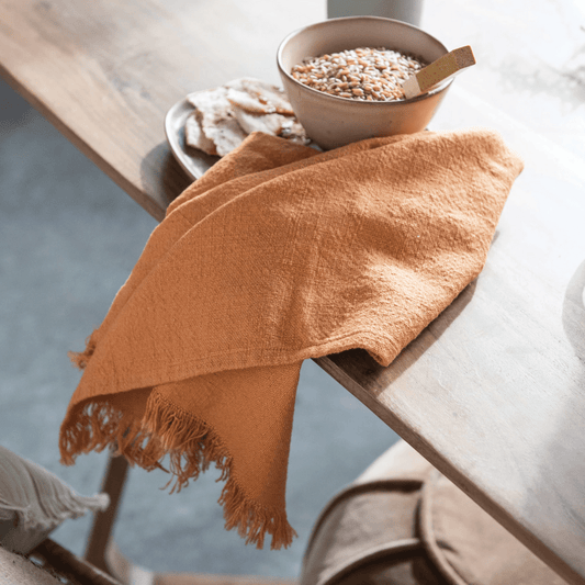 Orange Cotton Slub Towel with Fringe