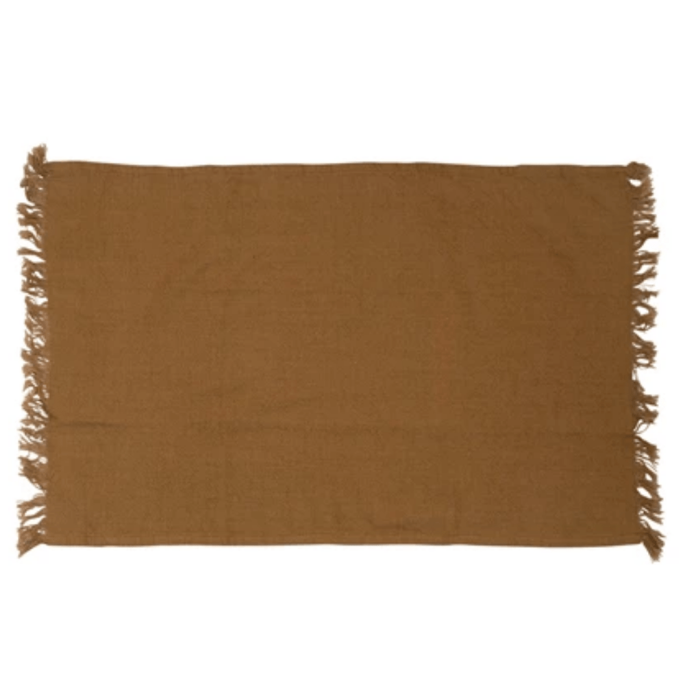 Brown Cotton Slub Towel with Fringe