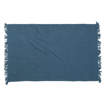Blue Cotton Slub Towel with Fringe