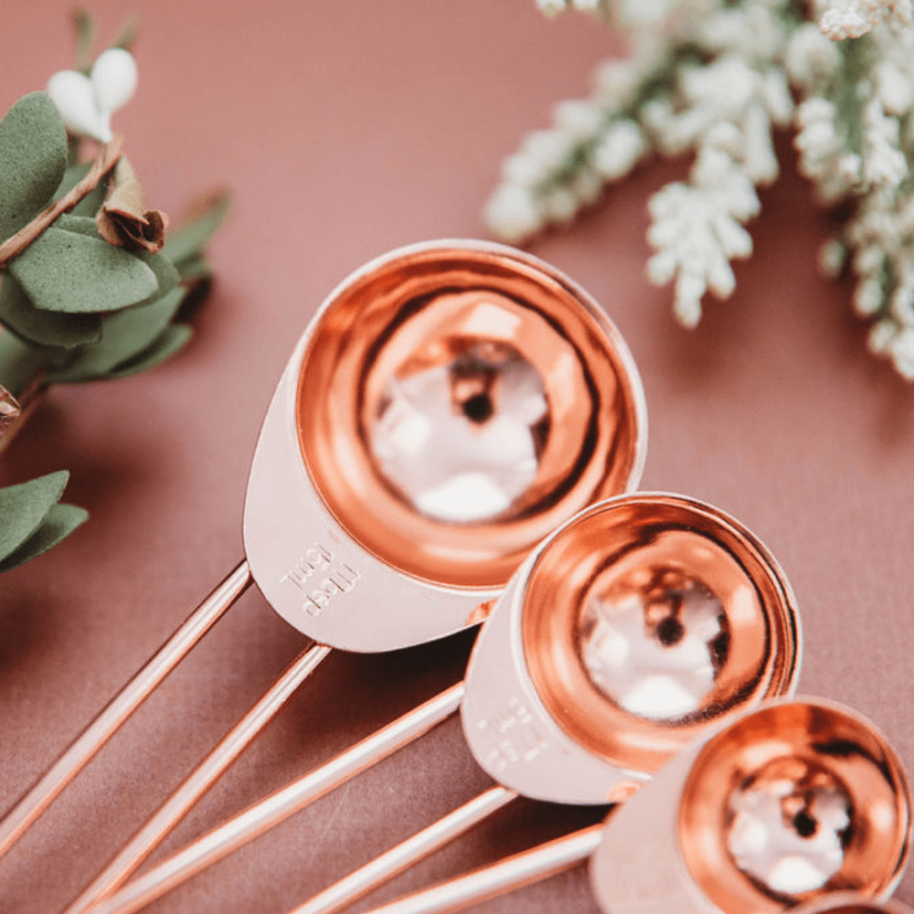 Rose Gold Stainless Steel Measuring Cups and Spoons 8 Pc Engraved  Measurements
