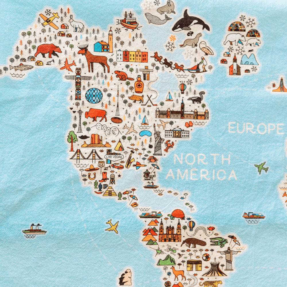 World Traveler Map - Flour Sack Towel